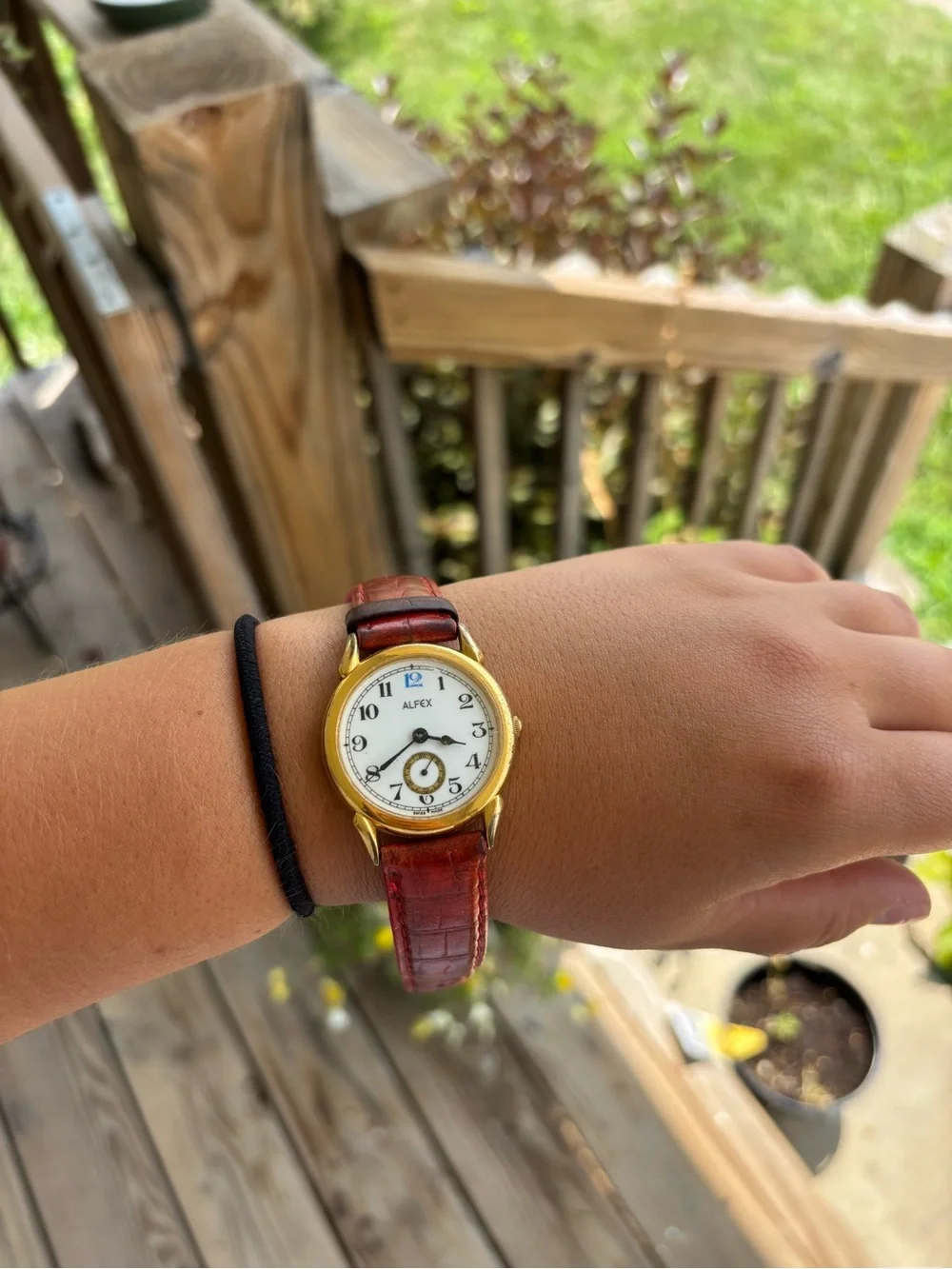 Alfex Swiss made vintage Gold tone Watch with Red Leather Strap